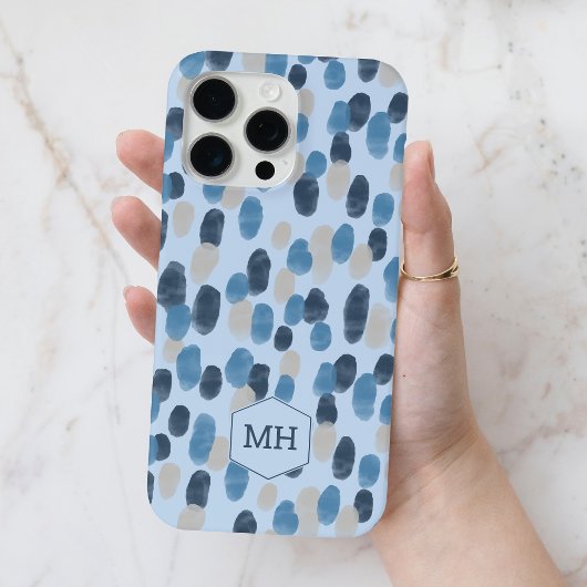 モダンブルー水彩ドットパターンモノグラム Case-Mate iPhoneケース