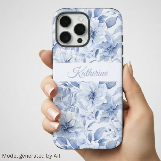 モダンブルー水彩フラワーパターンの名前 Case-Mate iPhoneケース