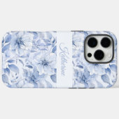モダンブルー水彩フラワーパターンの名前 Case-Mate iPhoneケース (裏面 (横))