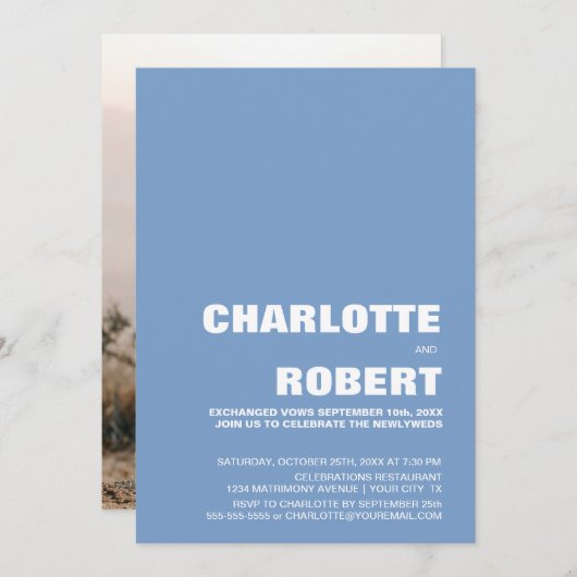 モダンブルー結婚式の披露宴 招待状 (正面/裏面)