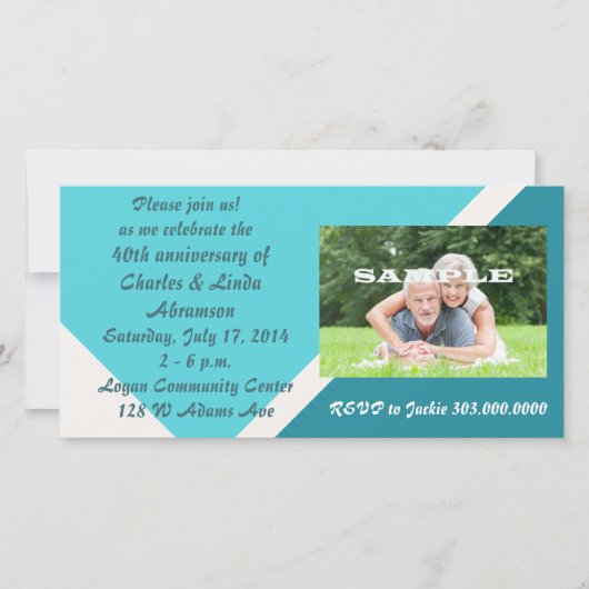 モダンブルー記念日お祝い写真カード (正面)