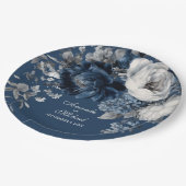 モダンブルー&グレイフローラ結婚ズ ペーパープレート (アングル)