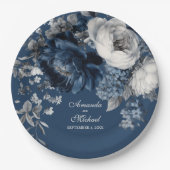 モダンブルー&グレイフローラ結婚ズ ペーパープレート (正面)