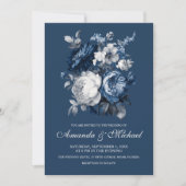 モダンブルー&グレイフローラ結婚ズ 招待状 (正面)