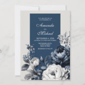 モダンブルー&グレイフローラ結婚ズ 招待状 (正面)