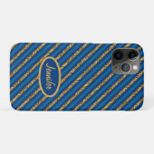 モダンブルー&ゴールドストライプ 名前カスタマイズ Case-Mate iPhoneケース (裏面(横))