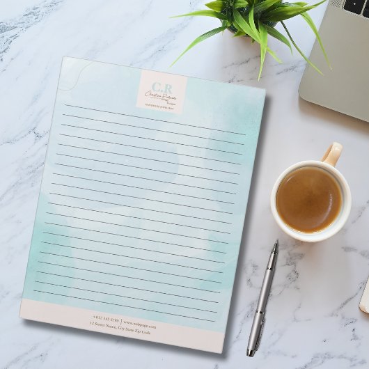 モダンブルー ティール ウォーターカラー ノートパッド