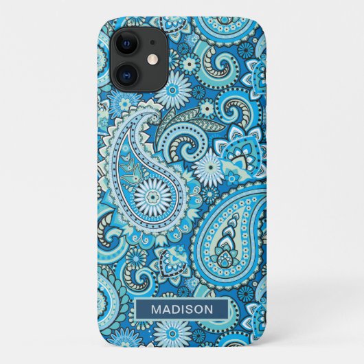 モダンブルー・ペイズリー柄 名前入り Case-Mate iPhoneケース (裏面)