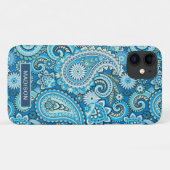 モダンブルー・ペイズリー柄 名前入り Case-Mate iPhoneケース (裏面(横))