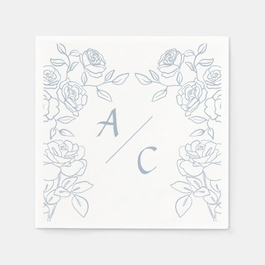 モダンブルー＆ホワイトフランスバラの結婚式 スタンダードカクテルナプキン (正面)