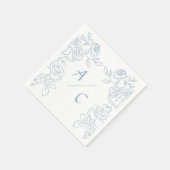 モダンブルー＆ホワイトフランスバラの結婚式 スタンダードカクテルナプキン (角)