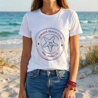 モダンブルー＆レッドビーチサマーバースデー トライブレンドＴシャツ