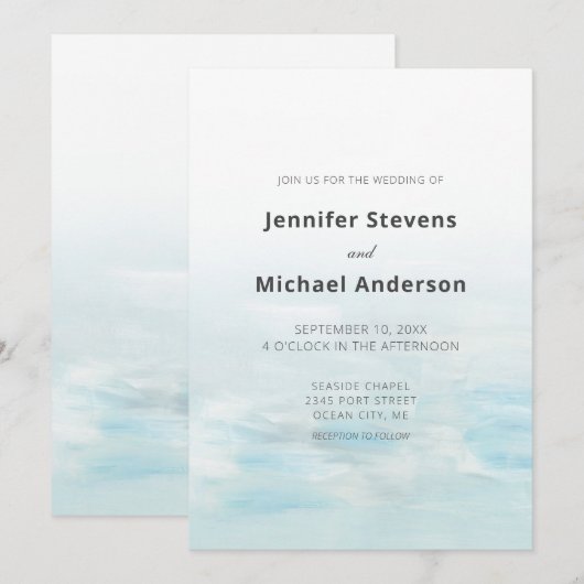 モダンブルー nautical 水彩ウェディング 招待状 (正面/裏面)