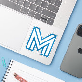 モダンブルーMモノグラム、幾何学的なアウトライン シール (ノートパソコンとiPhone)