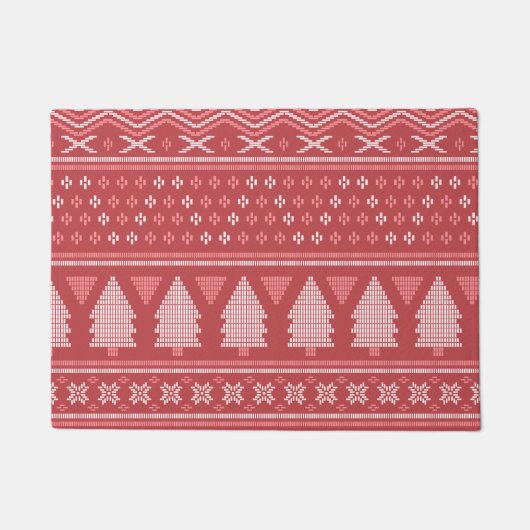 モダンブロッキークリスマスツリーパターン ドアマット (正面)