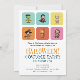 モダンブロック かわいいキッズ ハロウィンコスチュームパーティー 招待状