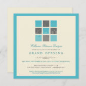 モダンブロック グランドオープンのご招待（アクア） 招待状 (正面/裏面)
