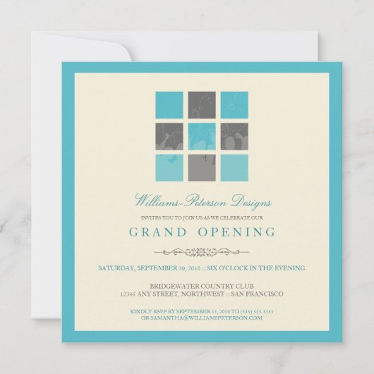 モダンブロック グランドオープンのご招待（アクア） 招待状 (正面)
