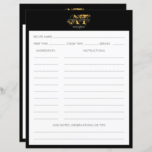 モダンブ動揺してラックと金ゴールドモノグラムのレシピ (正面/裏面)