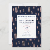 モダンブ絵を描ラシバラ金ゴールド&ネイビーブルー結婚ズ 招待状 (正面)