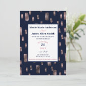 モダンブ絵を描ラシバラ金ゴールド&ネイビーブルー結婚ズ 招待状 (スタンド正面)