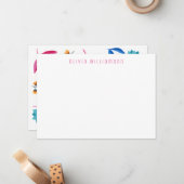 モダンブ絵を描ルー&ピンクフローラNotecard ノートカード (正面/裏面インサイチュ)