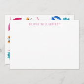 モダンブ絵を描ルー&ピンクフローラNotecard ノートカード (正面/裏面)