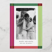 モダンプカラフルライドフレームのクリスマスフォト 箔シーズンカード (正面)