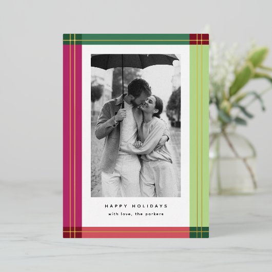 モダンプカラフルライドフレームのクリスマスフォト 箔シーズンカード (立ち正面)