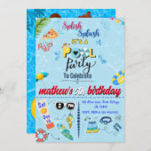 モダンプクールール夏の誕生日パーティーへの招待 招待状 (正面/裏面)
