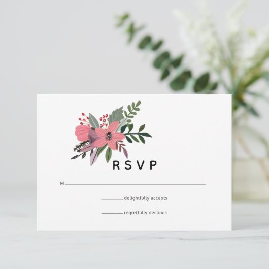 モダンプラムとピンクのフローラ結婚ズ 出欠カード (スタンド正面)