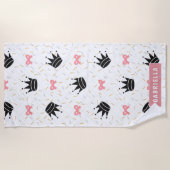 モダンプリンセスクラウン&ピンクボウ ビーチタオル (正面)