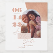 モダンプリントはっきりしたピンクカップル写真保存日時 ワインラベル (シングルラベル)