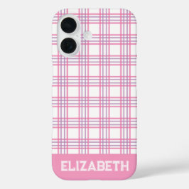 モダンプレッピープレイド バーシティフォント ピンク パープル iPhone 16ケース