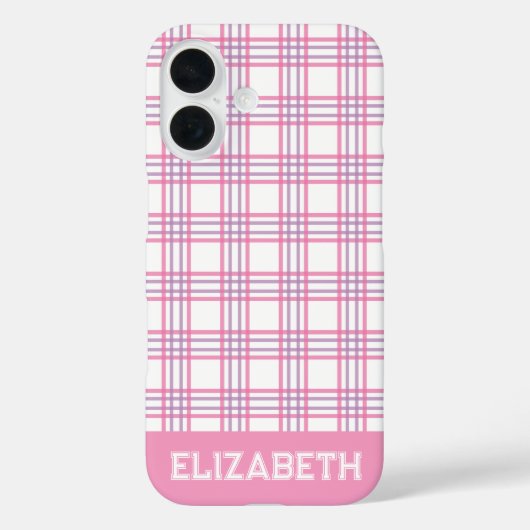 モダンプレッピープレイド バーシティフォント ピンク パープル Case-Mate iPhoneケース (裏面)