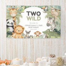 モダンプレッピーワイルドな2歳の誕生日 ジュングル動物