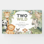 モダンプレッピーワイルドな2歳の誕生日 ジュングル動物 横断幕 (横)