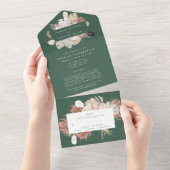 モダンプレミアムリース パンパス エメラルドグリーン ウェディング オールインワン招待状 (貼ってはがせる)