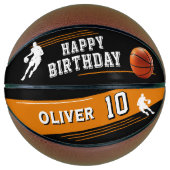 モダンプレーヤーシルエットストライプハッピーバースデー バスケットボール (正面)