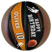 モダンプレーヤーシルエットストライプハッピーバースデー バスケットボール (縦)