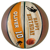 モダンプレーヤーシルエットストライプハッピーバースデー バスケットボール (縦)