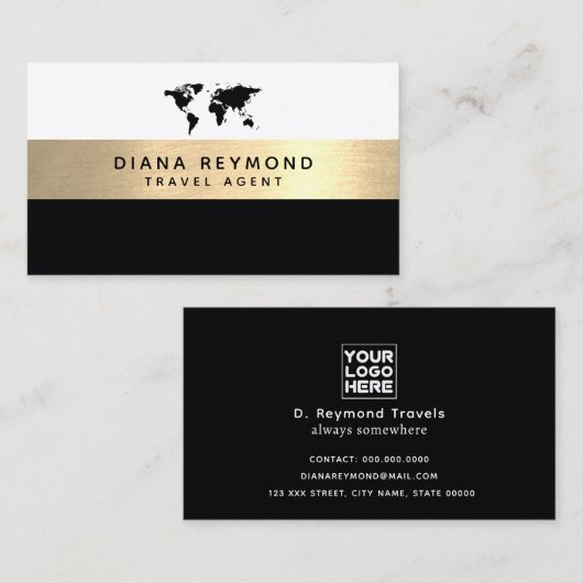 モダンプロフェイク金ゴールドストライプ旅行代理店 名刺 (正面/裏面)