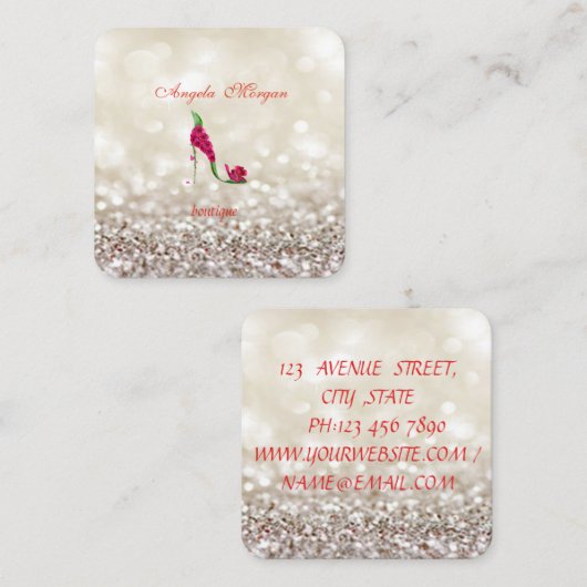 モダンプロフェッショナルきらびやかな《写真》ぼけ味、フラワーヒール スクエア名刺 (正面/裏面)