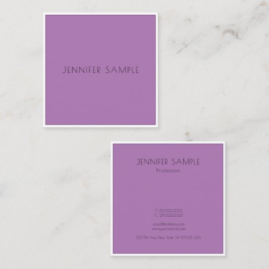 モダンプロフェッショナルエレガントシンプルテンプレート紫 スクエア名刺 (正面/裏面)
