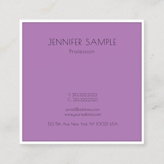 モダンプロフェッショナルエレガントシンプルテンプレート紫 スクエア名刺 (裏面)