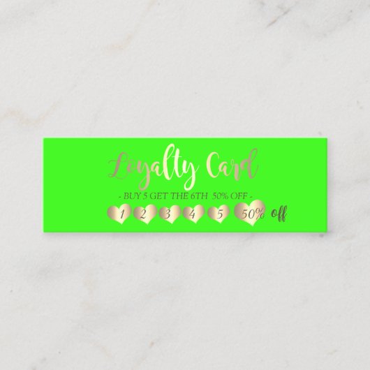 モダンプロフェッショナルエレガントハートネオングリーン ロイヤリティカード (正面)