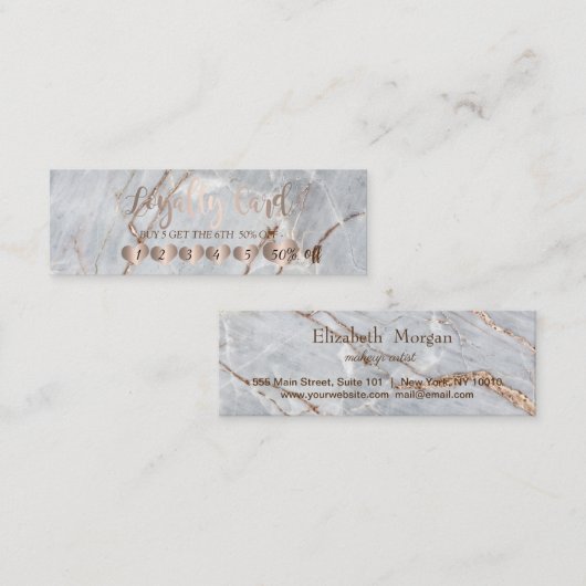 モダンプロフェッショナルエレガントバラ金ゴールドハートマーブル ロイヤリティカード (正面/裏面)