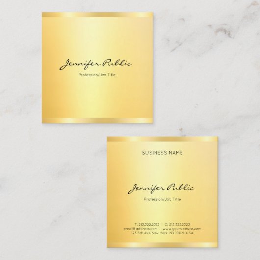 モダンプロフェッショナルエレガントフェイク金ゴールド スクエア名刺 (正面/裏面)