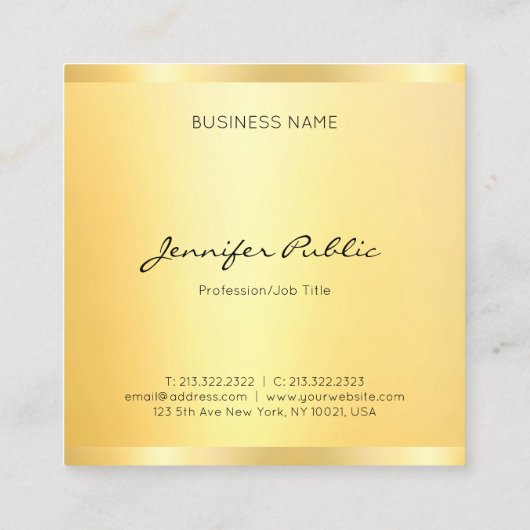 モダンプロフェッショナルエレガントフェイク金ゴールド スクエア名刺 (裏面)
