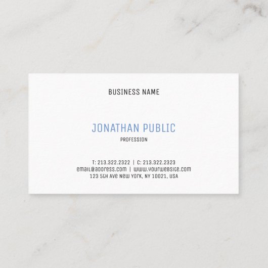 モダンプロフェッショナルエレガントブルーとホワイトシンプル 名刺 (裏面)